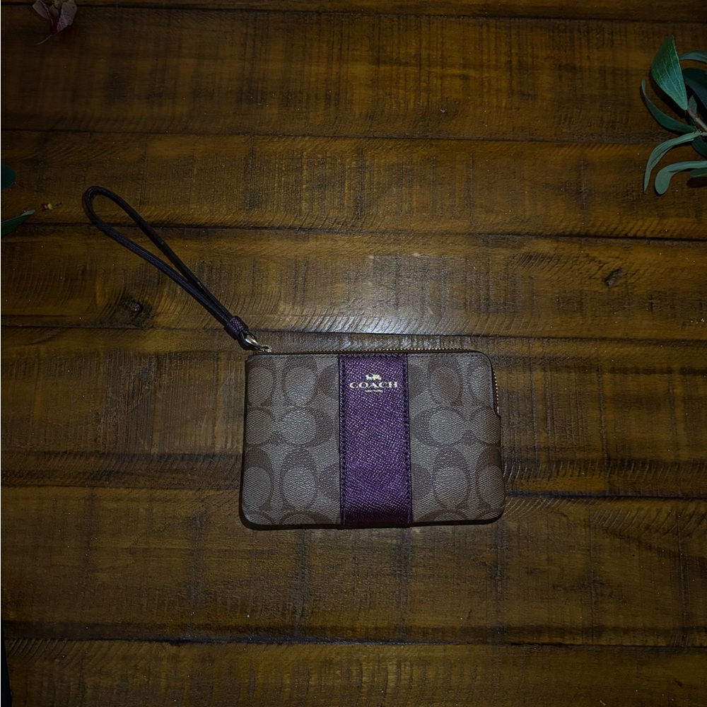 Coach Brown and Purple Signature Wristlet